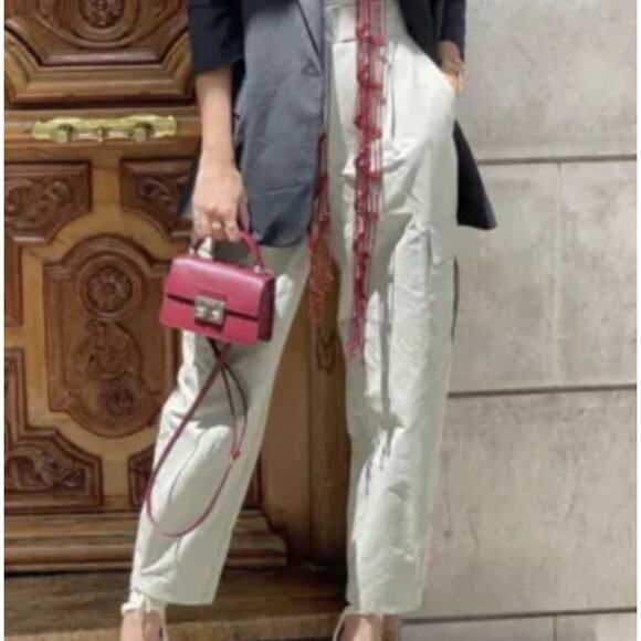 Zara Cargo Parachute High Rise Barrel Balloon Pants Cream Women's Size Large - Picture 12 of 16